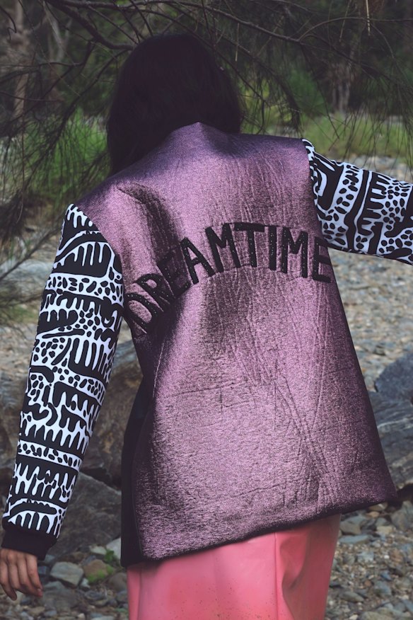 Arkie Barton's Dreamtime Bomber Jacket, 2016, can be seen at <i>Blak Design Matters</I>. 