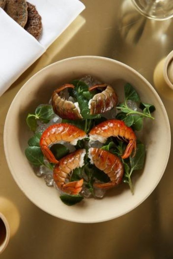 Yabbies and pikelets at the cured & cultured bar at Bennelong. 