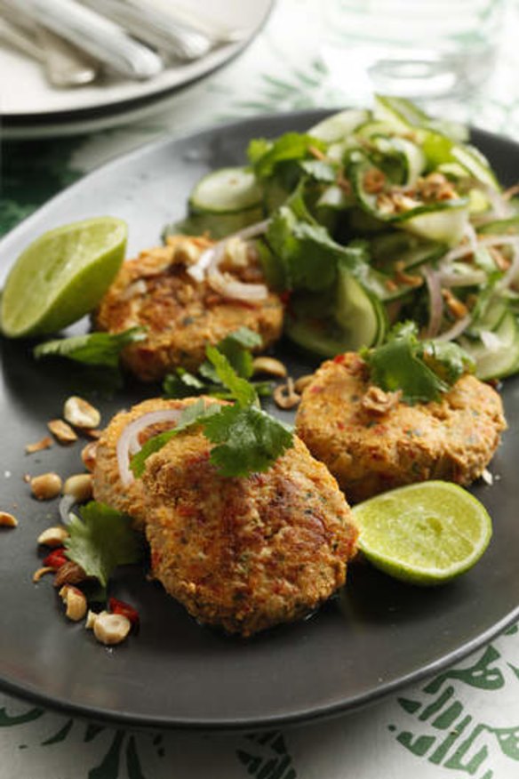 Thai fishcakes with cucumber salad.