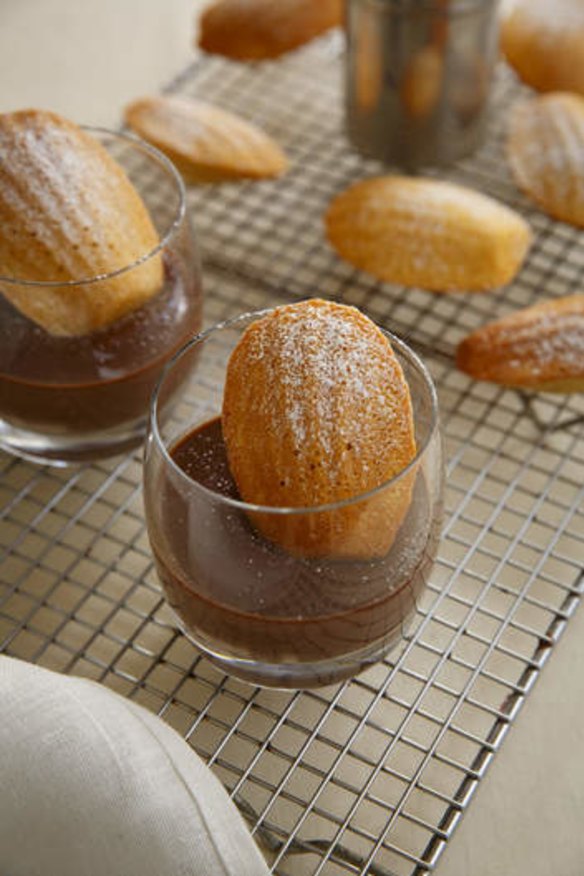 Lemon-scented chocolate pots with orange madeleines.