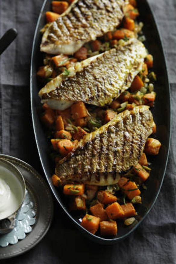 Snapper fillets with spiced sweet potato.