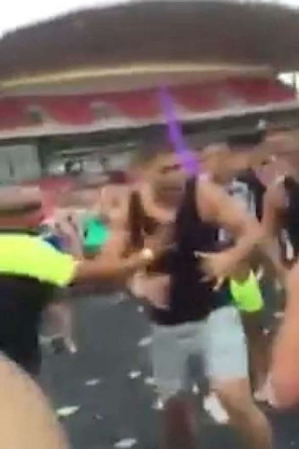 A screen grab of footage of the brawl. 