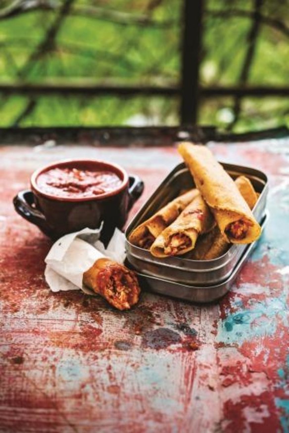 Prawn taquitos.