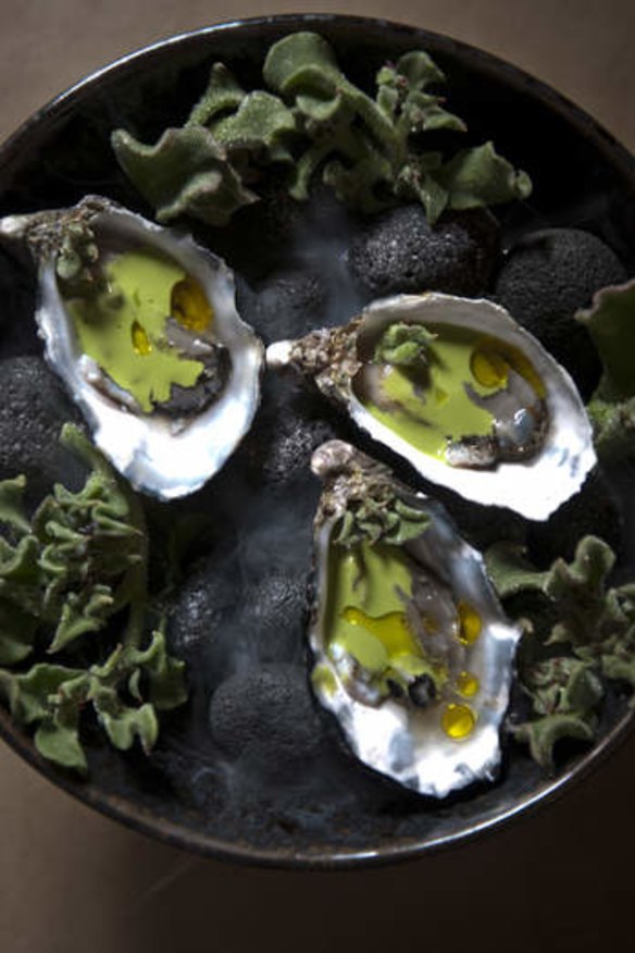 Vivid: Oysters, watercress emulsion and ice plant.