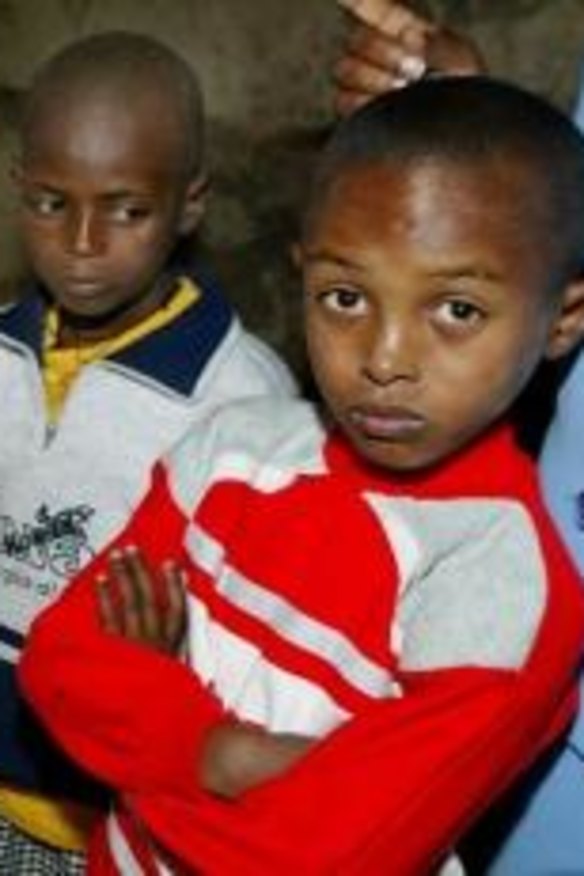 Live Aid: Bob Geldof talks to orphans in Ethiopia in  2003.