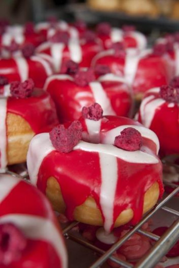 Strawberry and cream  doughnuts.