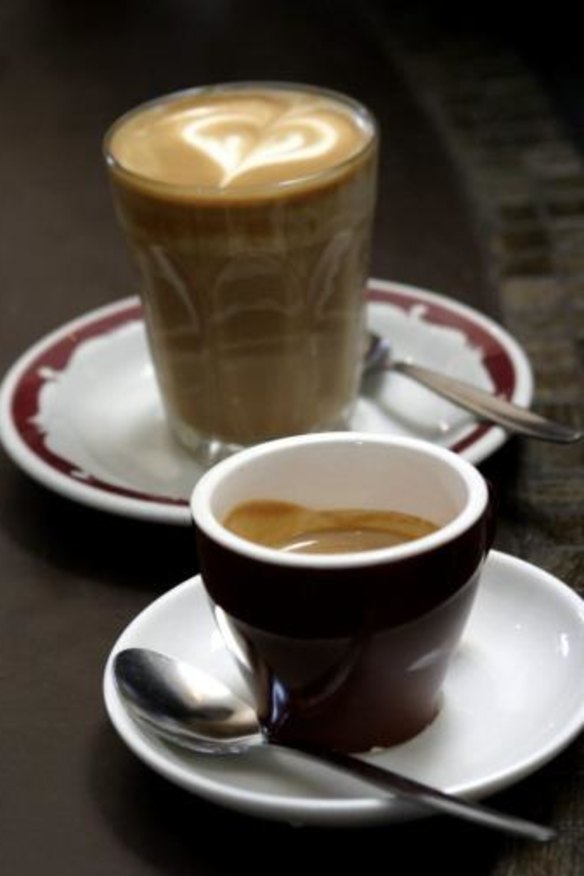 A soy latte and a short black from a Melbourne cafe.