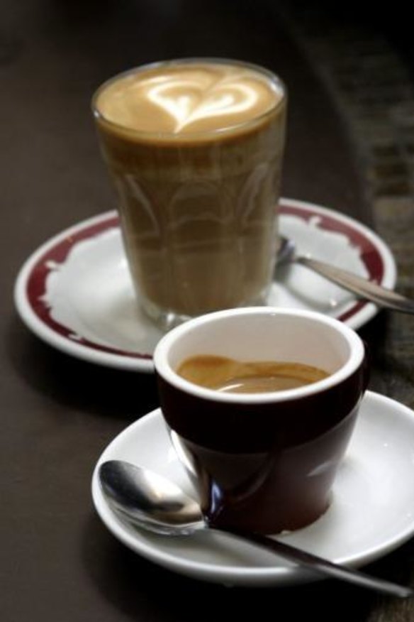 A soy latte and a short black from a Melbourne cafe.