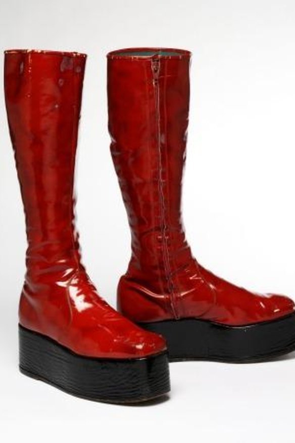 Red platform boots for the 1973 'Aladdin Sane' tour. Courtesy of The David Bowie Archive,