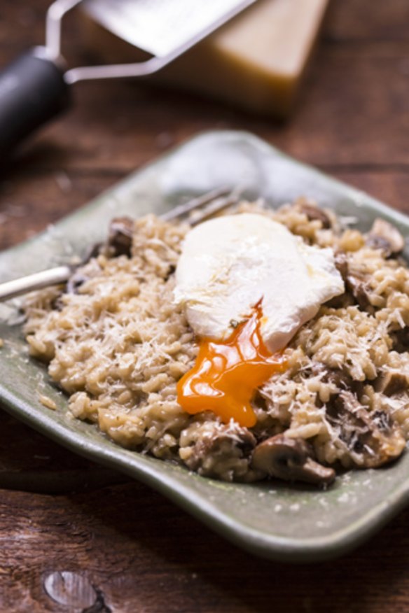 Meat for vegetarians: Frank Camorra's Autumn mushroom risotto with poached egg.