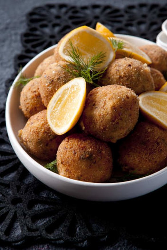 Smoked salmon and dill croquettes.