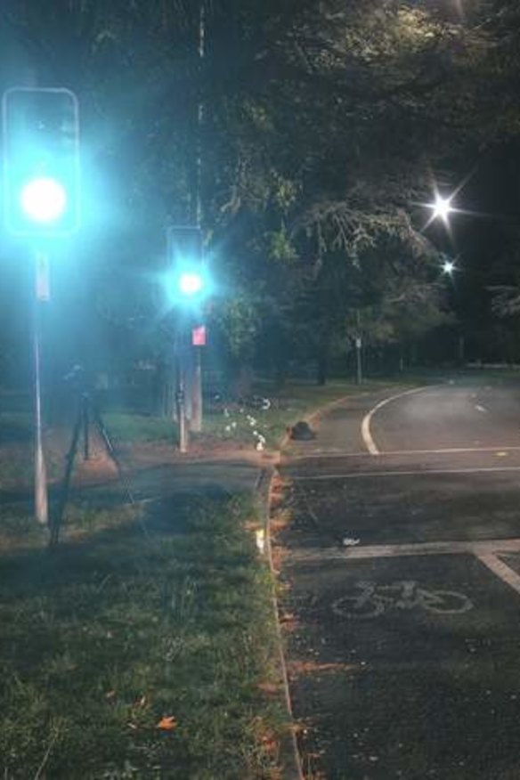 The scene of the fatal crash on Canberra Avenue, on Monday morning.