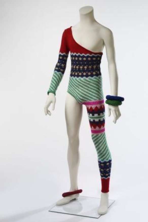 The asymmetric knitted bodysuit, designed by Kansai Yamamoto for the Aladdin Sane tour. 
