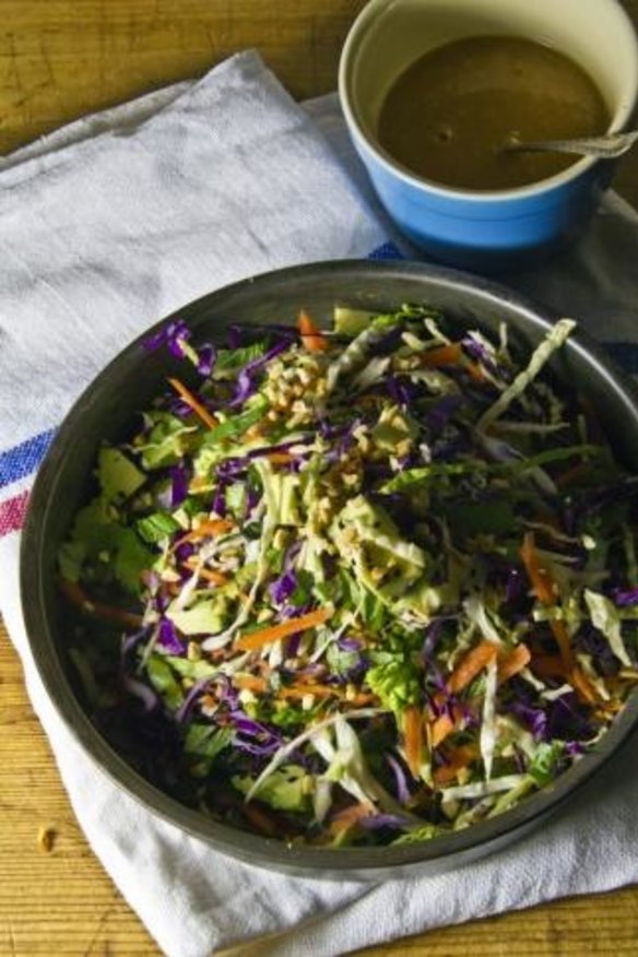 Cabbage slaw with peanuts.