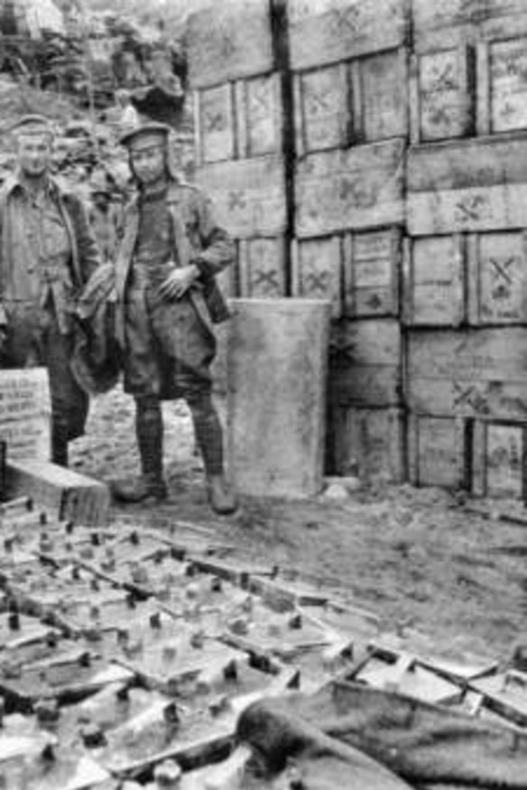 Boxes of corned beef and tins of water and kerosene for Gallipoli. Gallipoli and World War II photos from the Australian War Memorial.