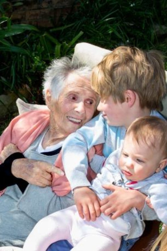 Margaret Fulton with great-grandchildren Harry and Charlotte.