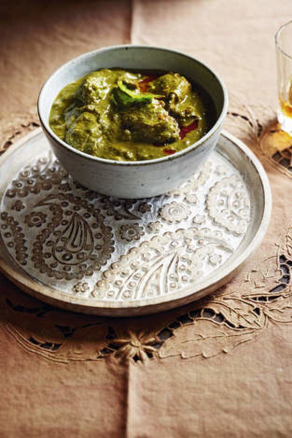 Traditional dish: Green chicken curry recipe in <em>From India</em>.