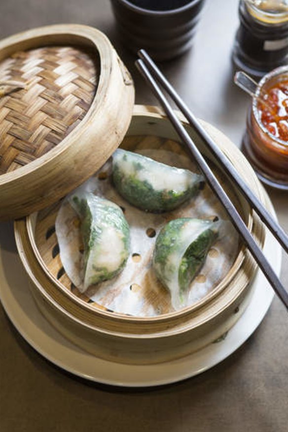 Translucent spinach dumplings.