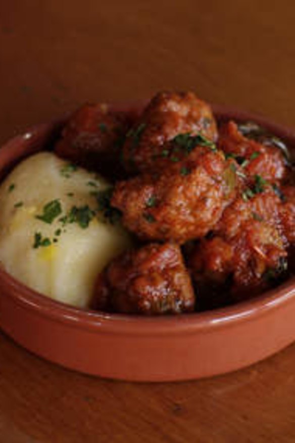 Meatballs in sugo with cheesy mash at The Vine.