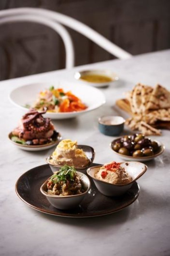 A spread of mezzes served at Alpha.