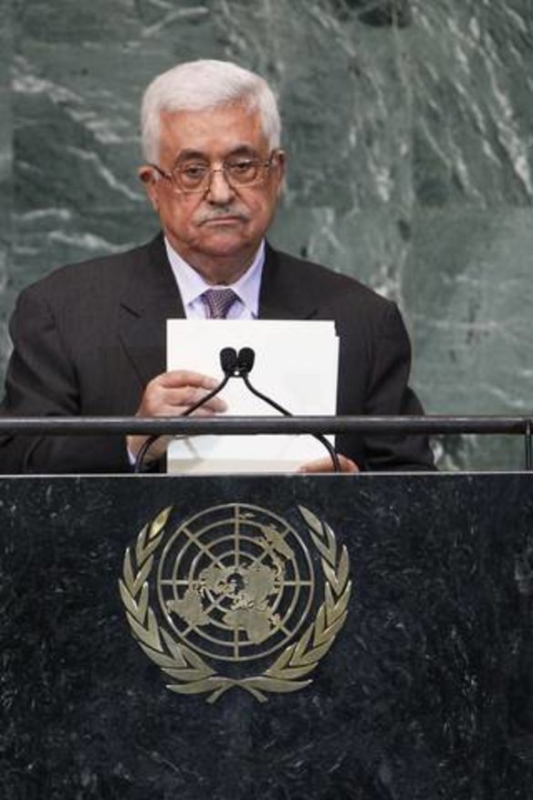 Palestinian Authority President Mahmoud Abbas addresses the United Nations General Assembly in New York.