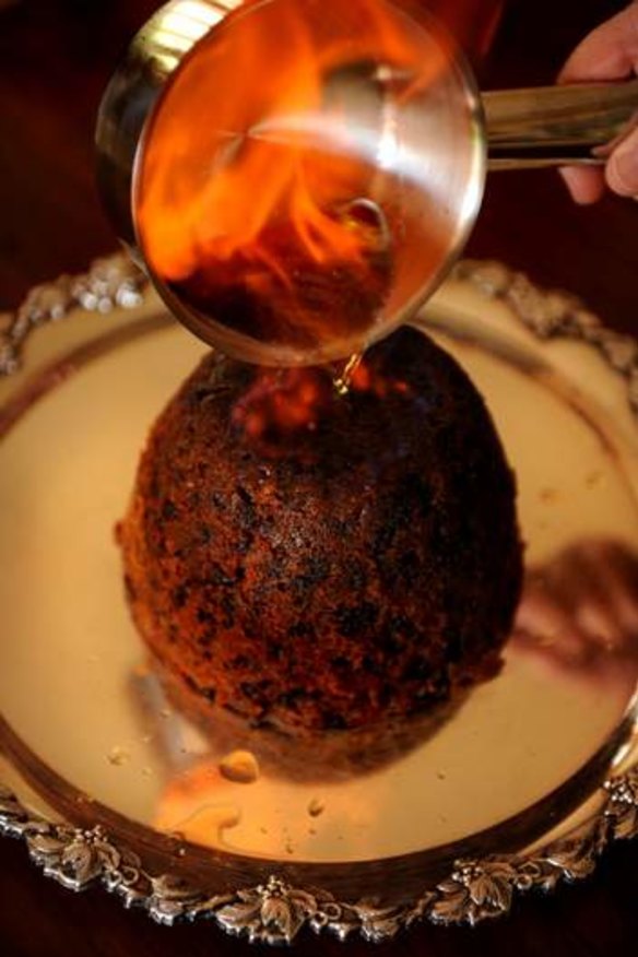 Diana Lampe's Christmas pudding, aflame.