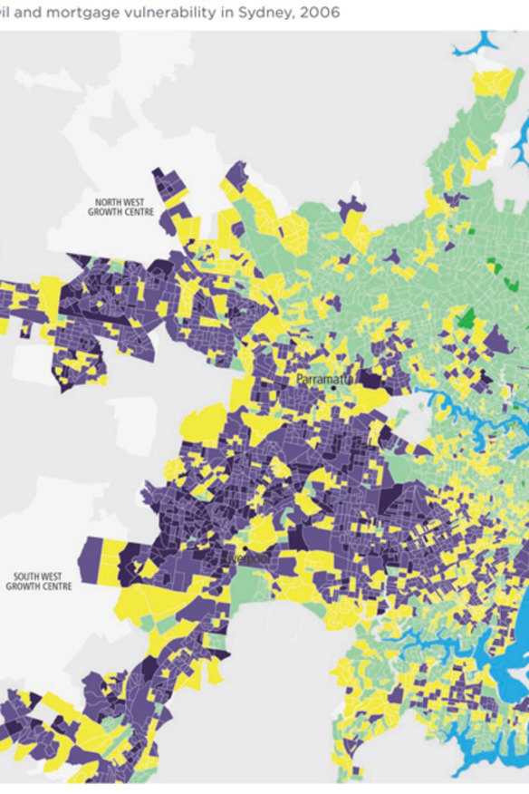 Map of fuel price vulnerability 2006. Key: purple (most vulnerable) yellow (moderate) green (mild)