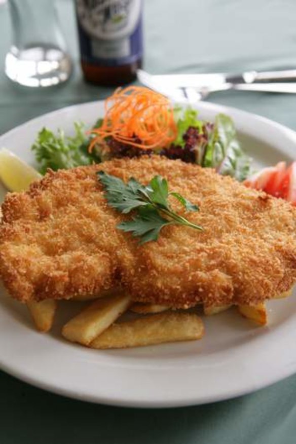 Schnitzel and chips at the Concordia Club, Tempe.