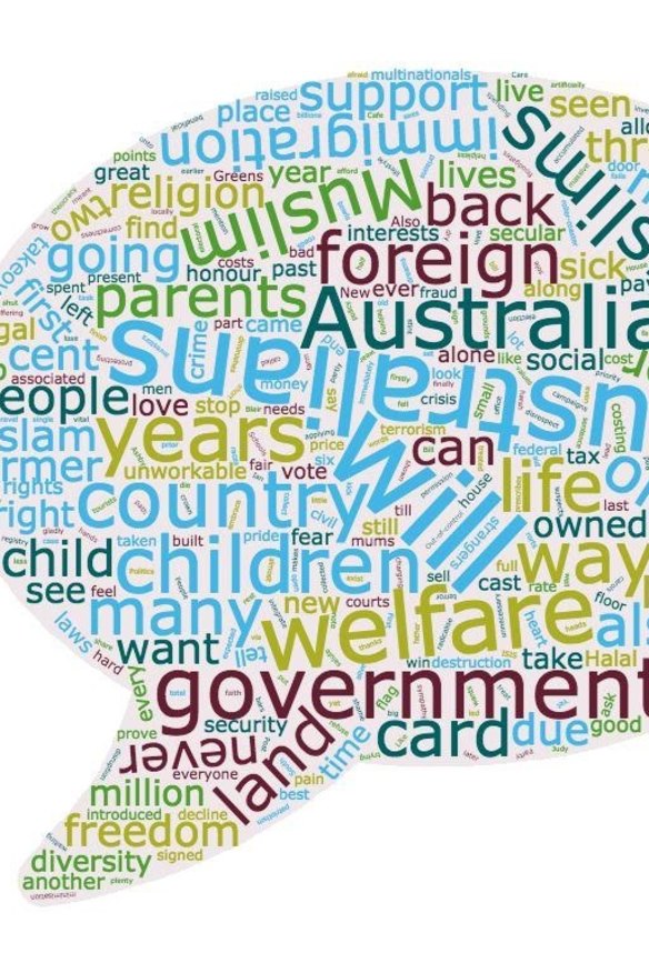 Word cloud representing the most frequently used words in Hanson's 2016 speech.