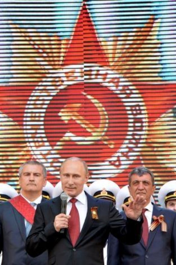 Post pone the vote: Russian President Vladimir Putin in the Crimean port of Sevastopol on Friday.