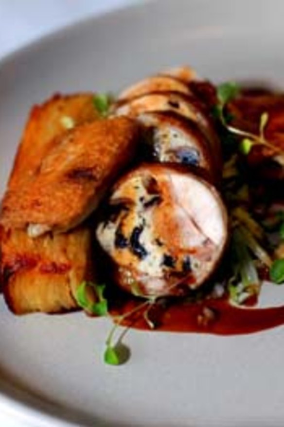 Go-to dish: Ballotine and crisp wing of organic chicken, pate, celeriac and molasses puree, and buttered cabbage, $39.