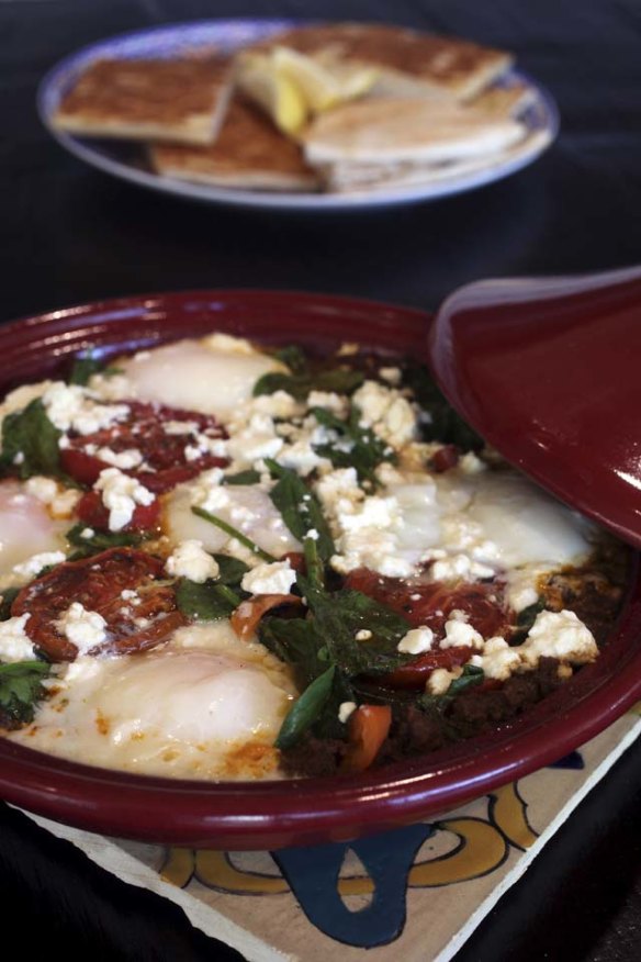 Breakfast tagine with lamb.