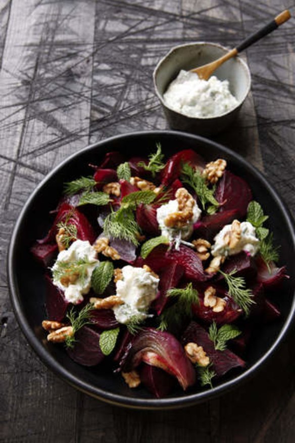 Slow-roasted beetroot with feta yoghurt.