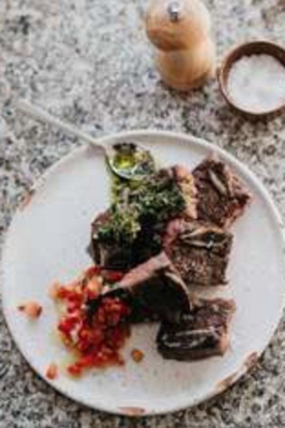 Barbecued rump steak with chimichurri.