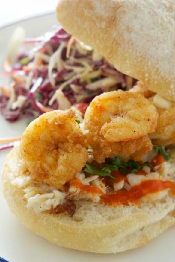 Toasted po'boy with prawns and rockling.