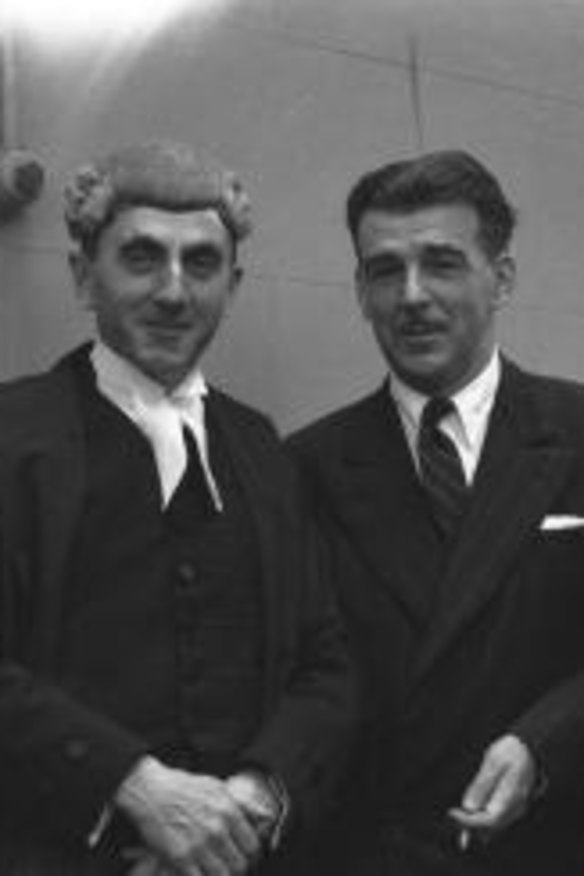 Counsel: Dobell (centre) with his legal team, Francis Dwyer (at left) and Theo Conybeare, in 1944.