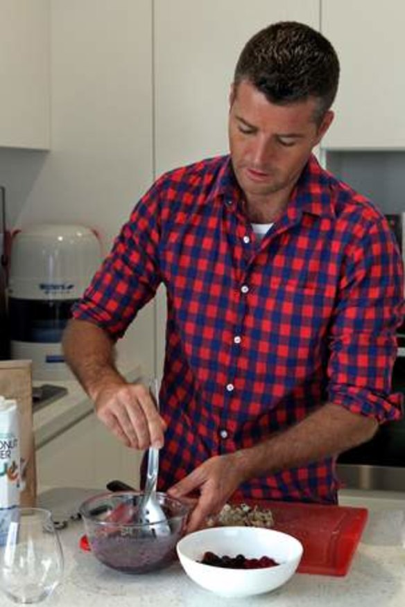 Getting into the spirit of it: Pete Evans demonstrates how to make his healthy chia pudding.