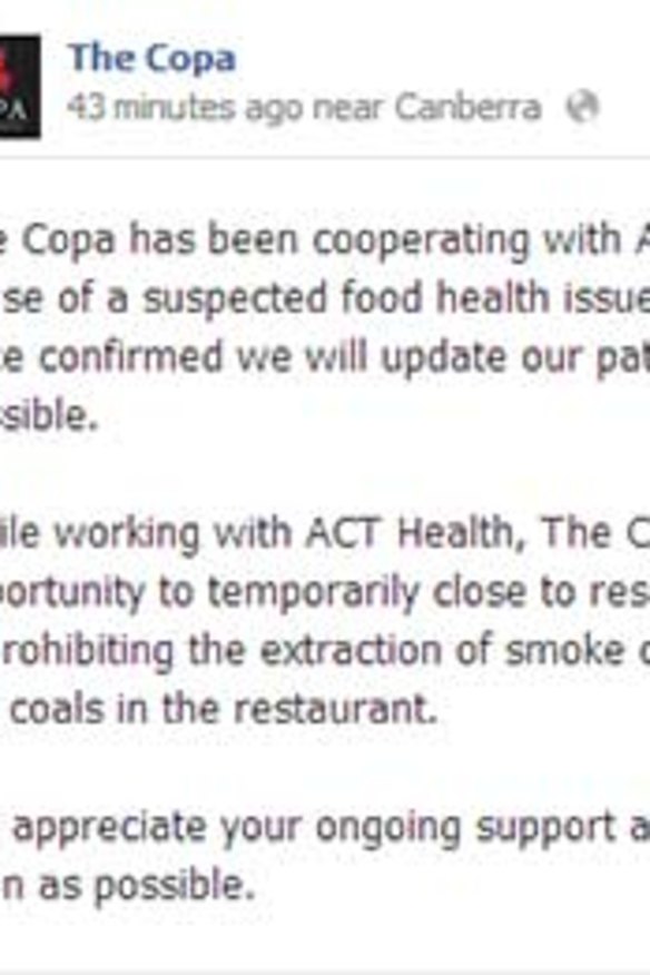 The Copa restaurant's post on Facebook, about 2pm Tuesday.