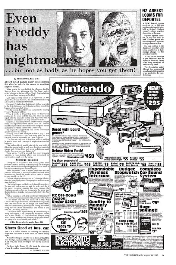 An early ad for the NES, placed by Dick Smith, is seen here in the Sydney Morning Herald in August 1987. Larger version below.