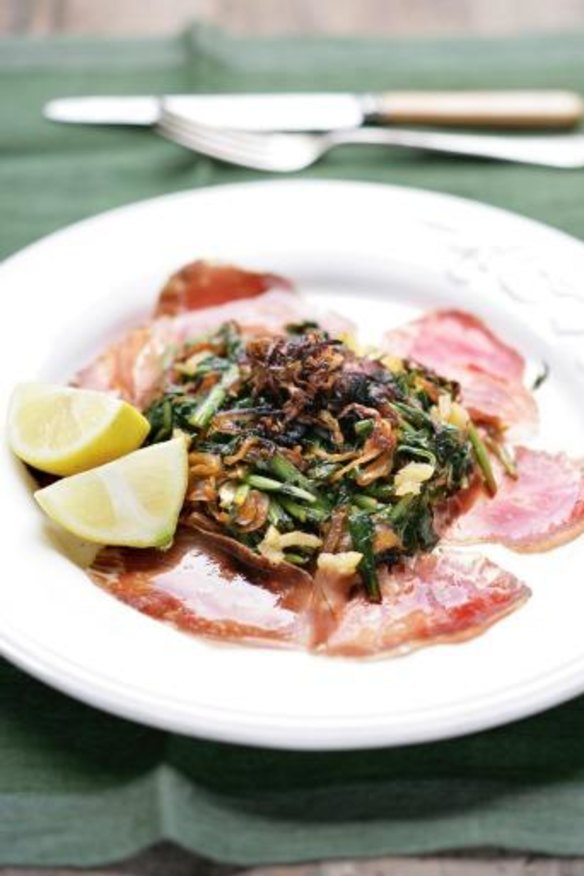 Stephanie Alexander's chicory leaf salad (with kangaroo).