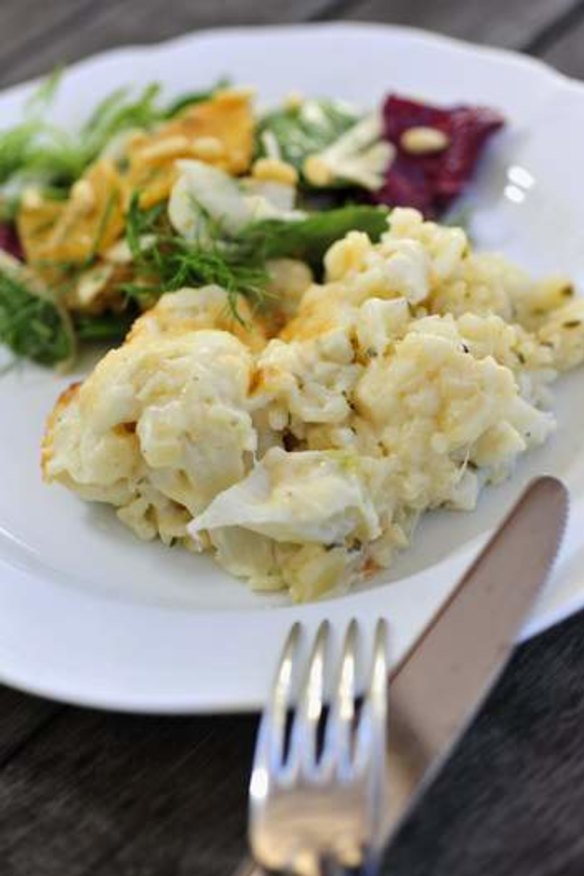 Cauliflower and rice gratin, Italian style.