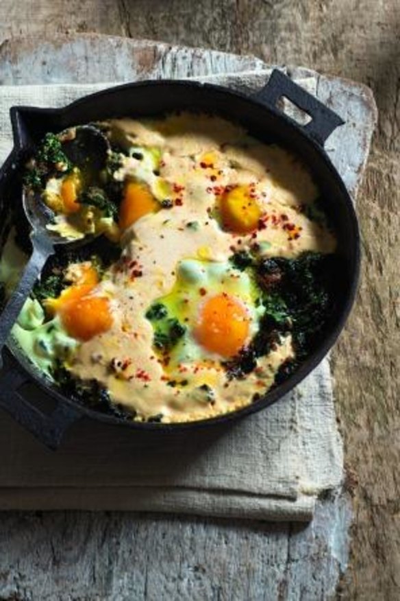 Turkish eggs with spinach, chilli and yoghurt cream.