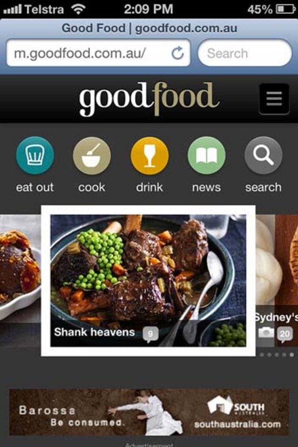 The home screen ... Simply type goodfood.com.au into the browser on your smartphone.