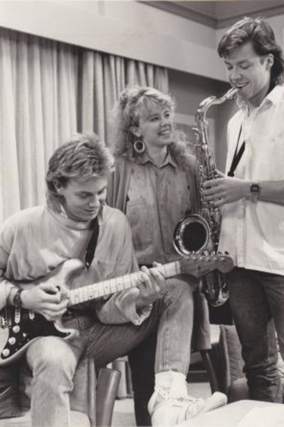 Jason Donovan, Kylie Minogue and Guy Pearce on the set of <i>Neighbours</i>, their launchpad to international fame.