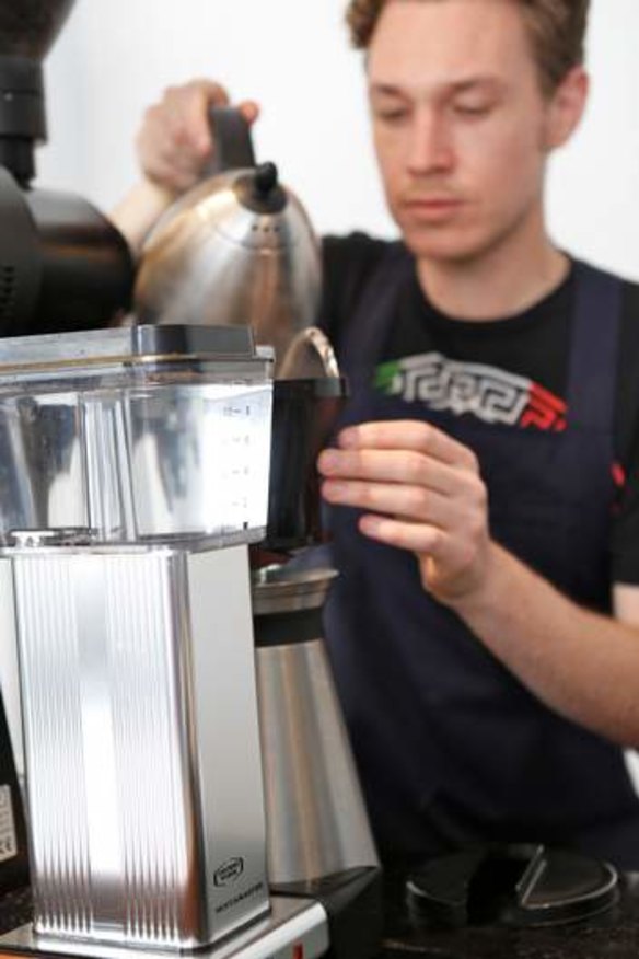 There's a growing band of enthusiasts for one automatic drip brewer: the Moccamaster, in action here At Everyday Coffee in Collingwood.