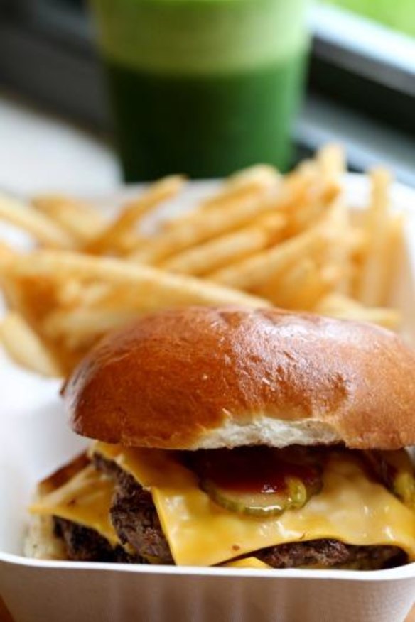 A cheesy burger and chips from Glenhaven's Tuckshop.