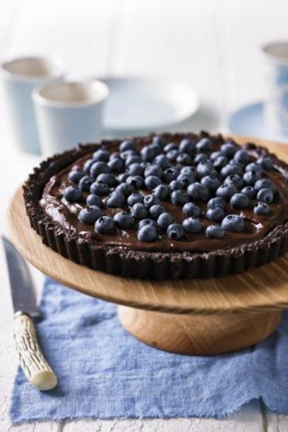 Chocolate Mousse Torte with Blueberries.