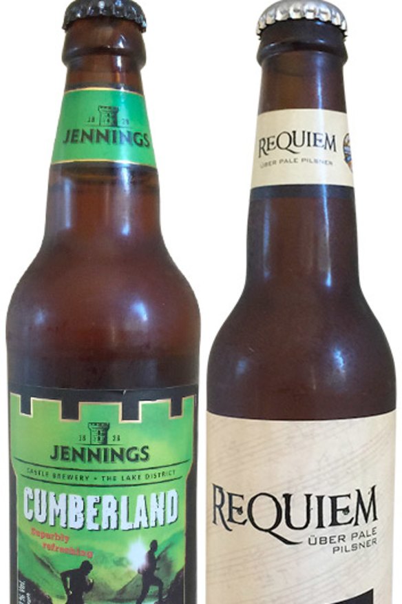 Jennings Brewery Cumberland Deep Golden Ale 500ml, and Southern Bay Requiem Uber Pale Pilsner 330ml.