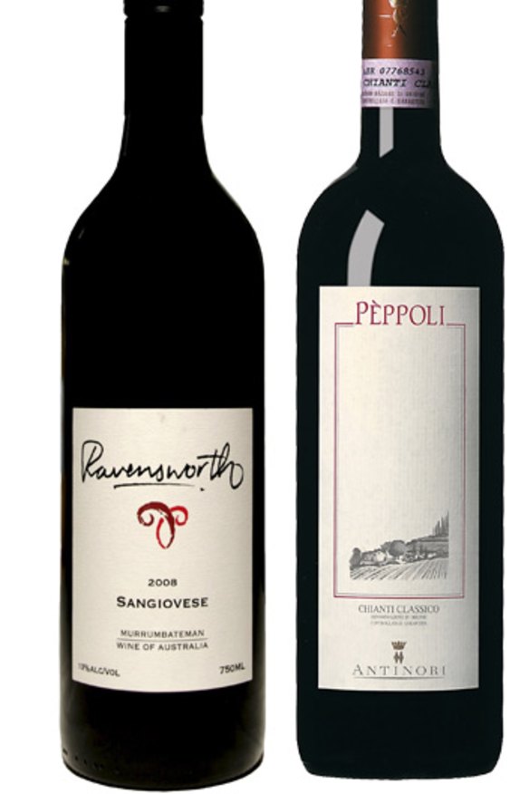 Sangiovese from Canberra and Tuscany: Ravensworth Le Querce Canberra Sangiovese 2012 and Chianti Classico Peppoli (Antinori) 2009.