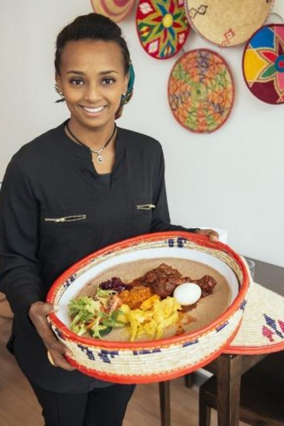 Saba Alemayoh inside her restaurant.